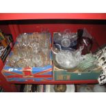 Blue Glass Fruit Bowls, ruby glass cylindrical vase, punch bowl and glasses, wines, liqueurs,