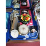 A Part Dressing Table Set, with needlepoint detail, together with trinket boxes, glass ring tree,