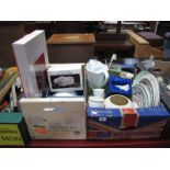 A Wedgwood 'Coliseum' Teapot, Milk Jug and Sugar Bowl (all boxed), lacquered tray, commemorative