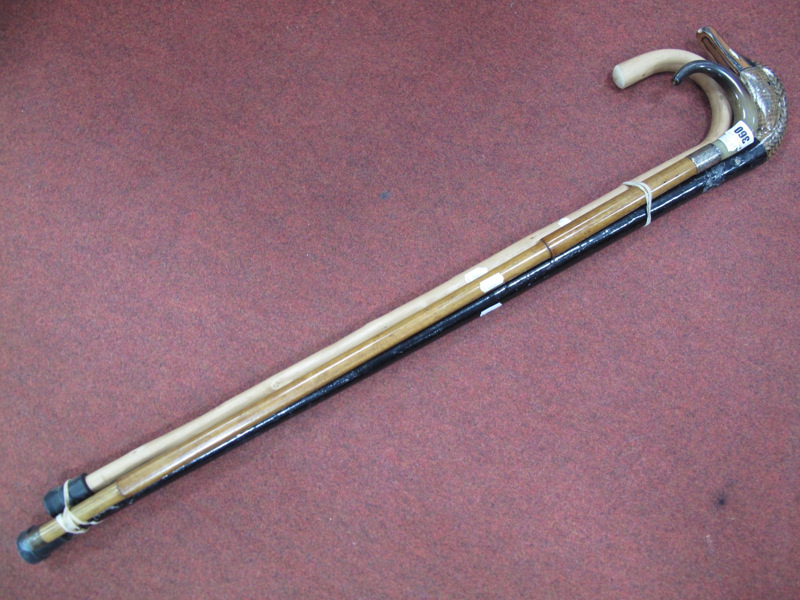 XIX Century Horn Handled Walking Stick, together with two other walking sticks.