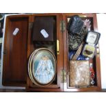 Brass Inset Wooden Box, with lift out tray, together with further boxes, cigarette case, coins,