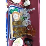 Tutbury Glass, amber lemonade set, carnival dish, dairy thermometer, etc:- One Tray