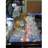 A Pressed Glass Comport, sundae dishes, tot glasses, vases, marbled glass light shades, friggers,