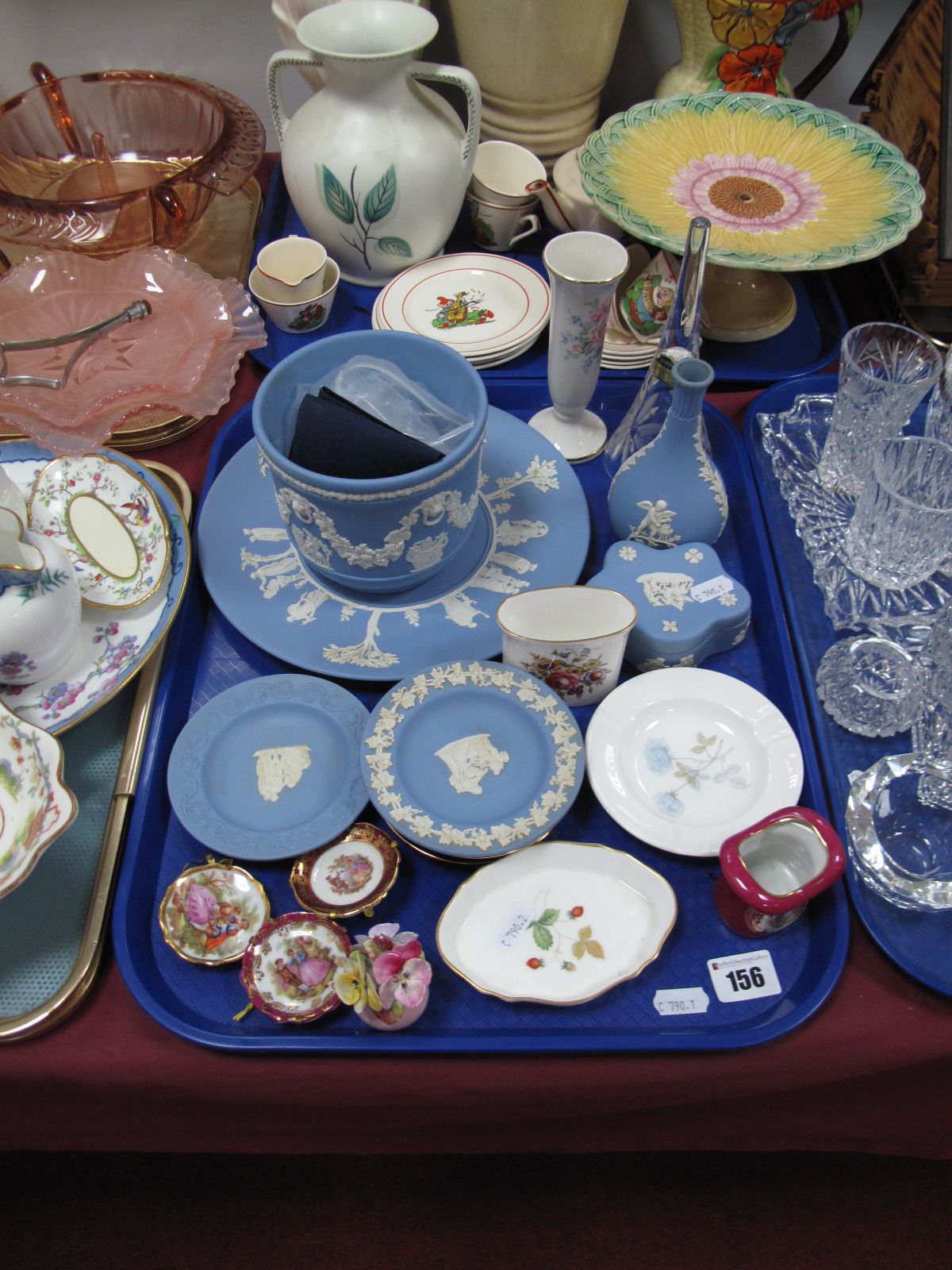Wedgwood Jasperwares, including planter, bottle vase, trinket box, cabinet plate, pin dishes,