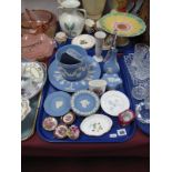 Wedgwood Jasperwares, including planter, bottle vase, trinket box, cabinet plate, pin dishes,