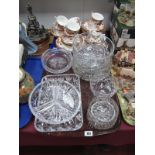 A Cut Glass Tray, cut glass sectional dish, cut glass, bowls, etc:- One Tray
