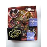 Assorted Costume Jewellery, including beads, bracelets, watches, brooches etc :- One Box