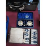 Two Cased Silver Salts, with matching spoons hallmarked Birmingham 1902, together with a set of