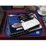 A Hallmarked Silver Three Piece Christening Set, in a fitted case, together with two cased sets of