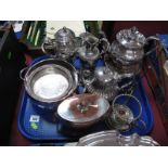 Various Plated Coffee and Teapots, tea canister with twin lion mask handles, candlestick, Mappin &