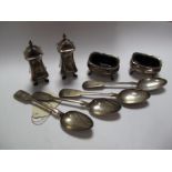 Four Hallmarked Silver Fiddle Pattern Teaspoons, initialled, together with a pair of hallmarked