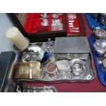 A Plated Jewel Casket, cigarette and cigar boxes, salts, dressing table bottles, novelty salt and