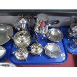 A Four Piece Plated Tea Service, of plain waisted form on paw feet; a plated coffee percolator,