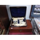 A Circa XIX Century Mahogany Writing Slope, brass plaque and strapwork, navy blue plush lined slope,