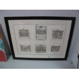 William Hogarth Six Engravings on Single Sheet, featuring scenes from the Author's Benefit