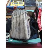 A Grey Mink Tassled Stole, and other fur and faux fur tippets, scarves etc:- One Box