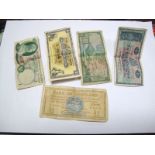 Five Different Circulated and Folded Scottish Banknotes from the 1960's.