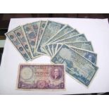National Commercial Bank of Scotland One Pound Banknotes x 10 (All 1950's). Regularly lower grade.