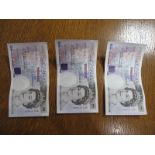 3 High Grade Bank of England Twenty Pound Notes, George Malcolm Gill Chief Cashier, numbers