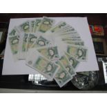 Approximately One Hundred Bank of England Page and Somerset One Pound Banknotes. Often lightly