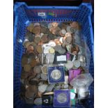 A Good Quantity of Base Metal Coinage, GB and Foreign. Pre-decimal pennies are abundant.