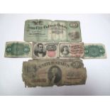 A Small Collection of XIX Century American Banknotes, including an Iron City College Bank of