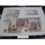 Bank of England Banknotes, comprising 1 x £20, 3 x £10 and 3 x £5. Various Chief Cashiers and varied