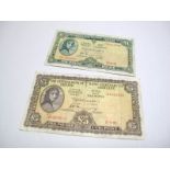 Circulated Central Bank of Ireland Five Pounds Note (12.5.69), and one pound note (28.6.72).