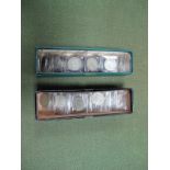 Two Sandhill Stock Boxes, containing £15.62½ pre-1947 silver Half Crowns, all from circulation.