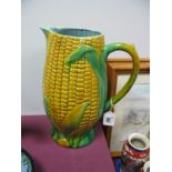 An Early 1900's Majolica Jug/ Vase, in the Art Nouveau style featuring corn on the cob design, 28.