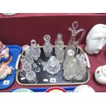 A Small Collection of Lead Crystal Scent Bottles, condiments, oil bottles, four piece table