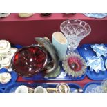 1960's Ruby Glass, bowl, Capidimonte style figure group, cut glass vase, Beswick salmon (damaged),