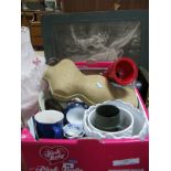 Assorted Ceramics, including planters, mugs and plates, a model bust, etc:- One Box, together with