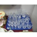 Pair of Waterford Candlesticks, drinking glasses, vases, other glassware:- One Tray