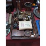 XIX Century Sovereign Scales, XIX century ruler, pen knives, opera glasses, etc:- One Tray