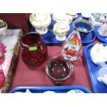 Whitefriars Ruby Nobbly Glass Vase and Ashtray, both with paper labels, abd a Svaja ovoid