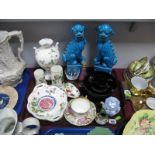 Chinese Turquoise Glaze Dogs of Fo, Wedgwood Wild Strawberry vase, Coalport, Gouda, other ceramics:-