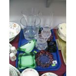 A Pair of Lead Crystal Vases, of baluster form, a pair of moulded ruby glass ashtrays, a pair of