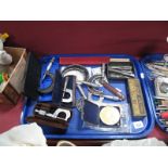 A Vintage Tinplate Eclipse 45 Tool Tin, a collection of cased and loose mircometers, reacted