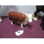 Beswick Hereford Bull, CH of Champions Second Version, horns flush to ears, model No. 1363B, brown