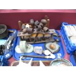 Pipe Stands, a pair of bookends, minerals, brass vesta cases, etc:- One Tray