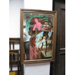 A "Laroche Parfum" Advertising Mirror, printed with an Art Nouveau maiden, after Mucha, 85 x 55cms.