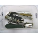 A Small Collection of Folding Pocket Knives, including mother of pearl scales, engine turned etc.