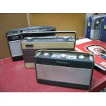 Three Vintage Roberts Transistor Valve Radios, including an R707 in black with silvered grille, an