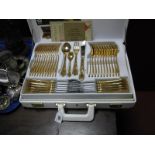 SBS Rostfrei Solingen Germany Gold Plated Cutlery Set, of approximately sixty nine pieces, in a