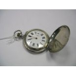 A Continental Niello Hunter Pocketwatch, the white dial with black Roman numerals and seconds