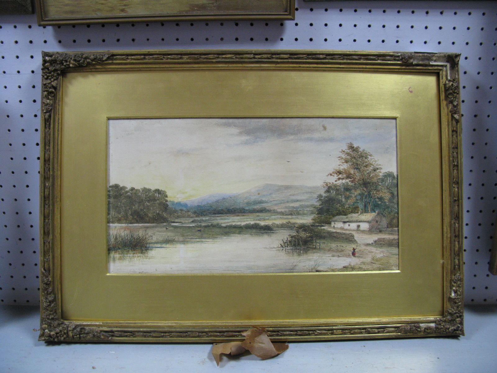 XIX Century Watercolour of a Remote Lake, with figure and farmhouse and mountains to distance, R & W