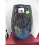 A Strathearn Glass Vase, of globular form, in dark blue with a central band of whorls and aventurine