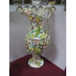 Coalbrookdale by Coalport Porcelain Ewer, with applied floral motifs on wavy circular base, numbered