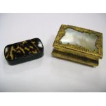A XIX Century Yellow Metal and Mother of Pearl Box, with engraved C scroll decoration, together with